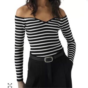 BA&SH black and white sweetheart neckline off shoulder top